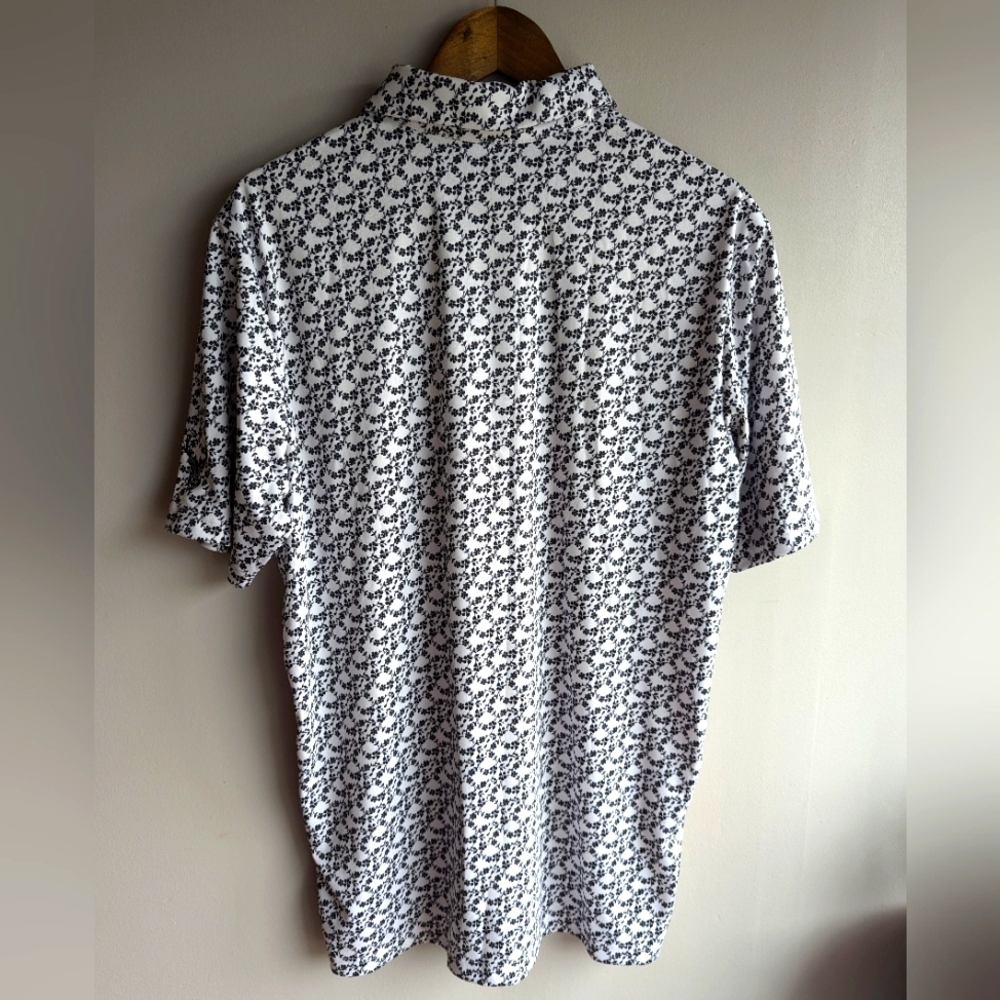 Level Wear Mens Polo Golf Shirt Floral Print Black and White Short sleeve Size L - Picture 2 of 7
